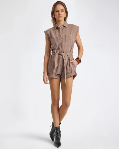 ONE TEASPOON - Bandit Aviator Mini Denim Jumpsuit - Espresso Brown