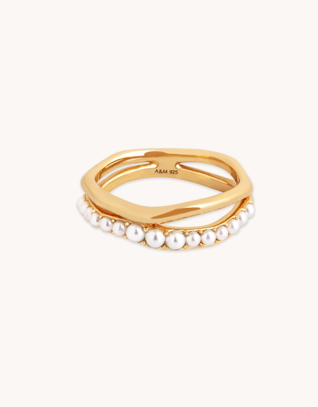 Astrid & Miyu - Molten Illusion 18ct Gold Plated Pearl Ring