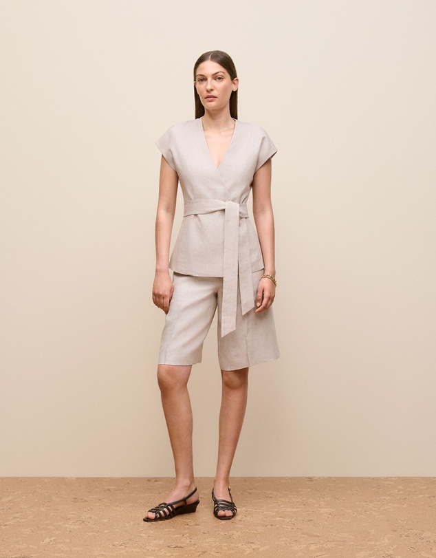 Trenery - Yarn Dyed Linen Cap Sleeve Vest in Flax