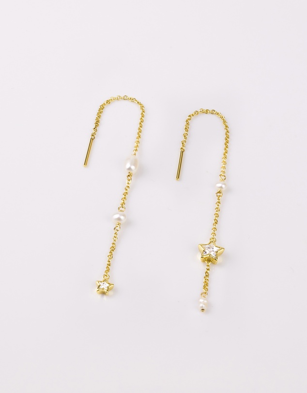 Wanderlust + Co - Wish Upon The Stars Pearl & Gold Threader Earrings