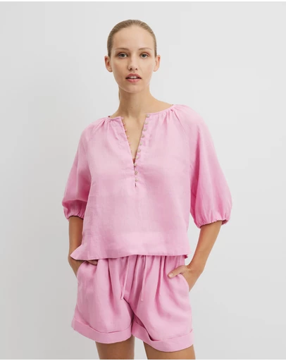 Country Road - Linen Gathered Linen Top