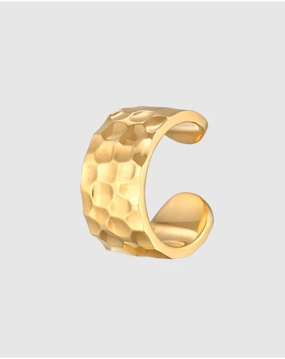 Kuzzoi - ICONIC EXCLUSIVE - Earrings Earcuff Wide Hammered Modern in 925 Sterling Silver Gold Plated