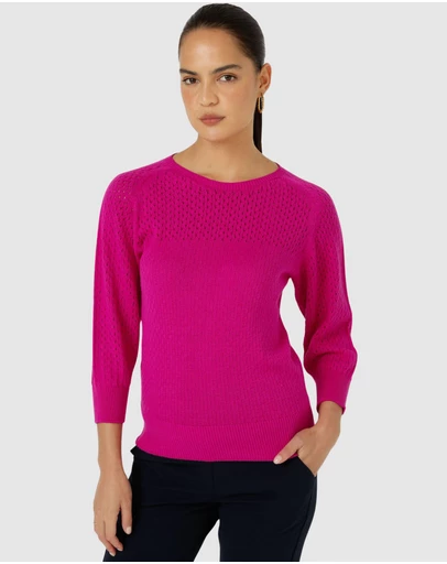 SACHA DRAKE - 3/4 Sleeve Ripple Knit Top In Fuchsia