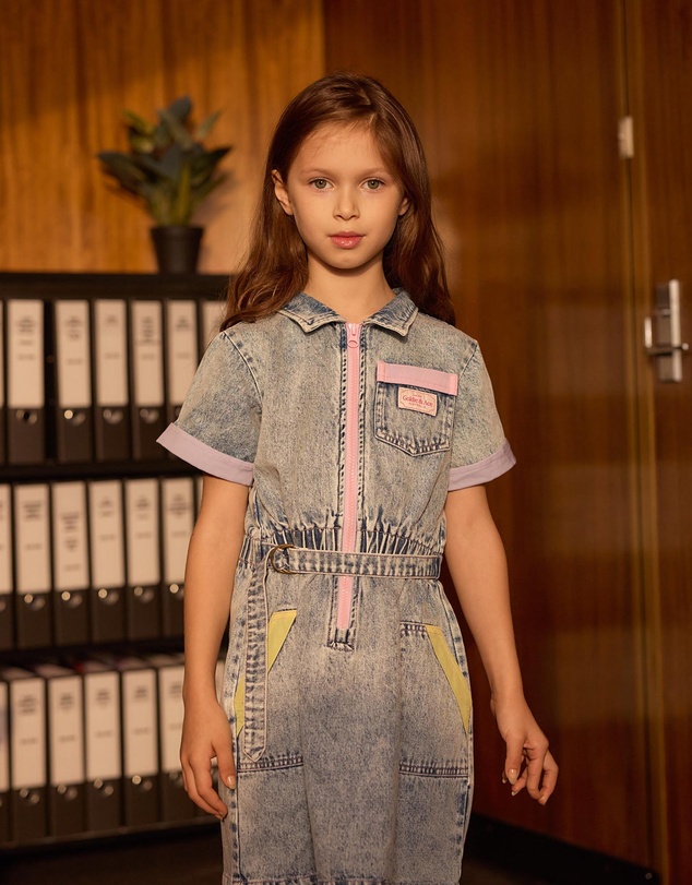 Goldie + Ace - Pastel Pop Piper Denim Belted Dress - Babies-Kids