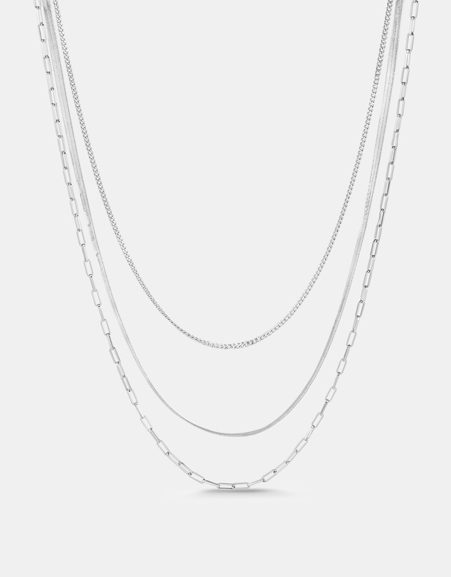 Mestige - Moonlit Three Strand Chain Necklace - Silver Plated