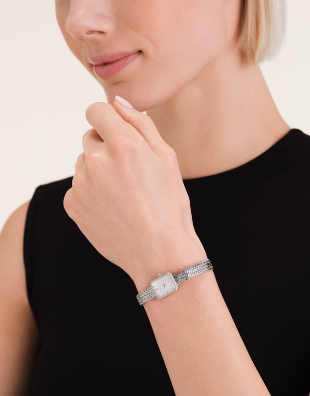 Rosefield - Mini Octagon Silver-Tone Woven Mesh Watch