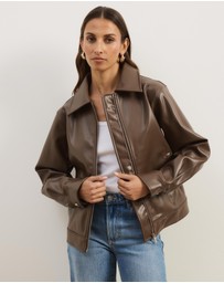 Atmos&Here - Renna Faux Leather Bomber Jacket