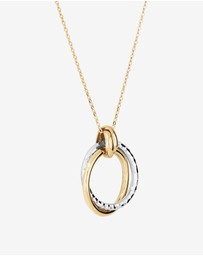 Michael Hill - Two-Tone Double Circle Pendant Hammered Finish Necklace in 10kt White and Yellow Gold