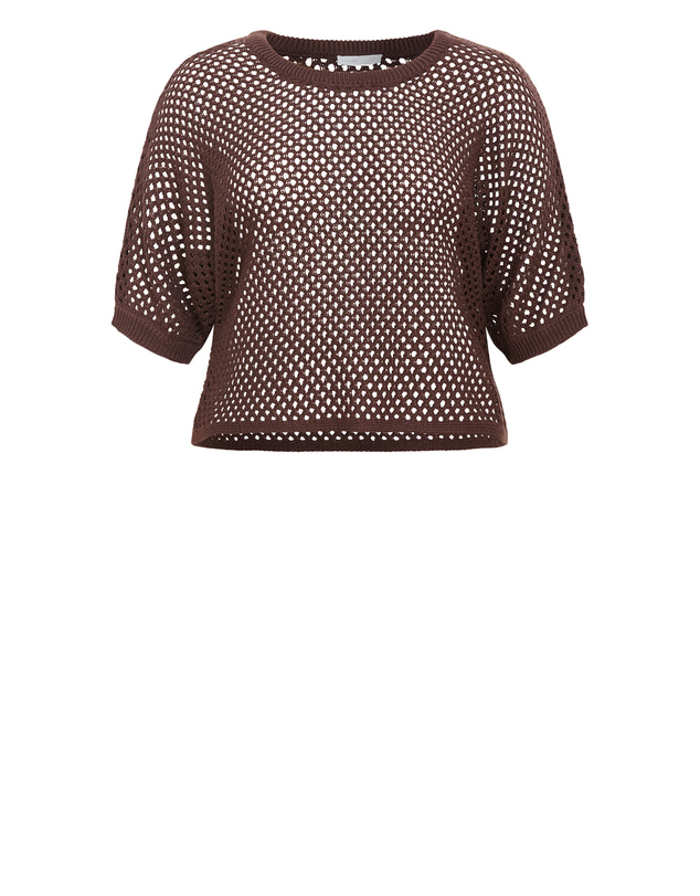 City Chic - Plus size Crochet Knit Top - chocolate