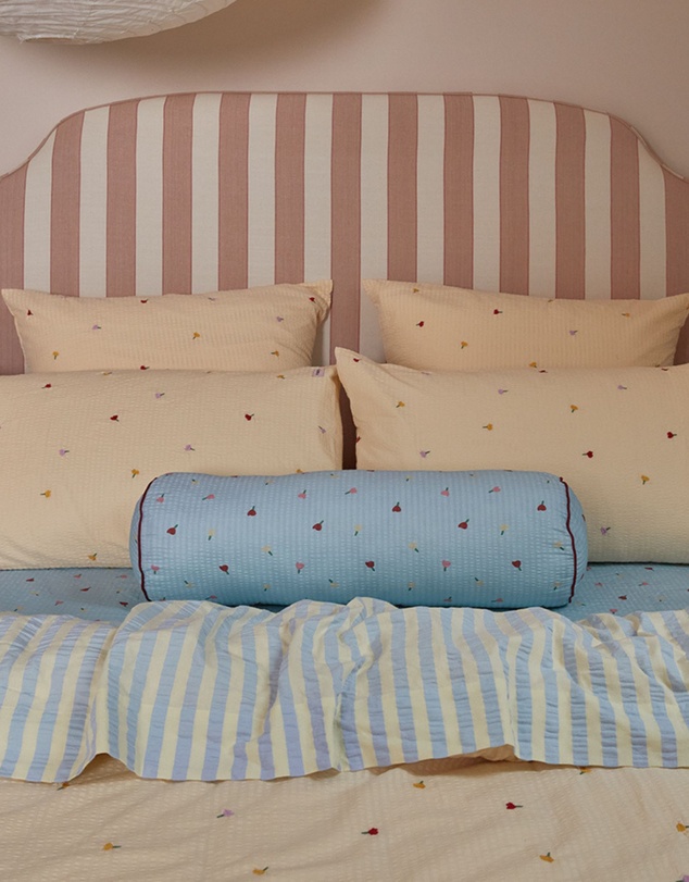 Mosey Me - Forget Me Not Embroidered Standard Pillowcase Set - Vanilla