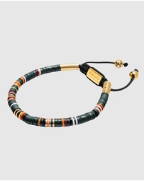 Nialaya Jewellery - Men's Beaded Bracelet with Dark Green and Gold Disc Beads