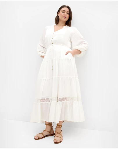 City Chic - Plus size Tiana Tier Maxi Dress - creme