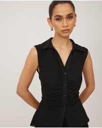 Tussah - Sleeveless Jersey Button Up Top