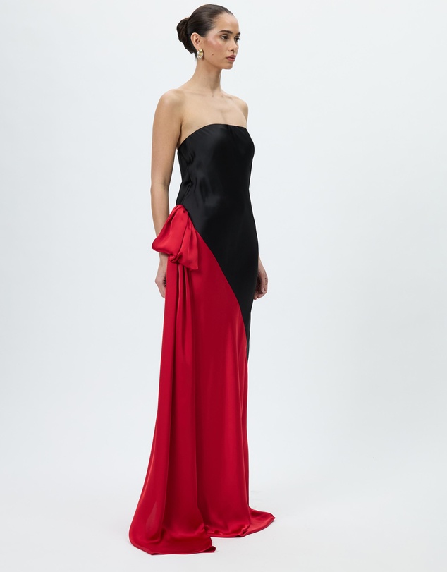 Norma Kamali - Spliced Bias Strapless Gown With Bow