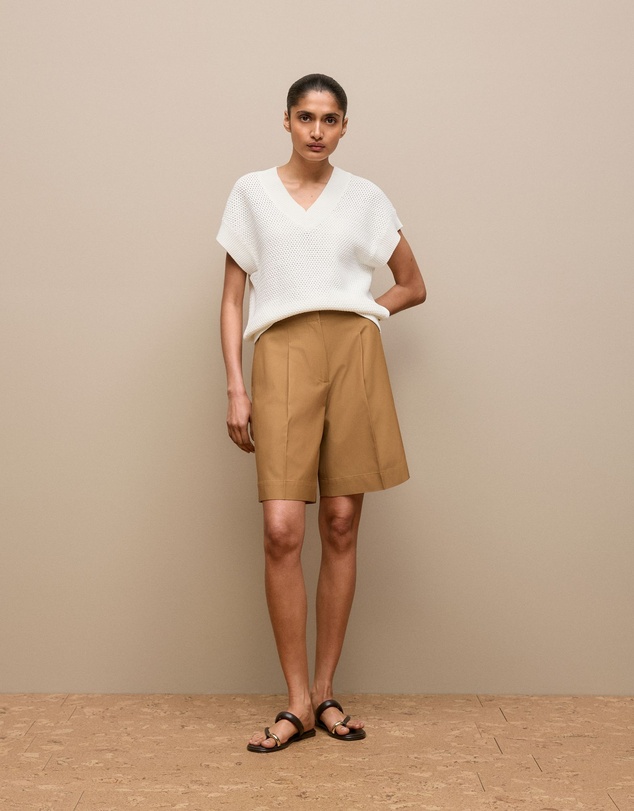 Trenery - Mercerised Cotton Basketweave Knit Vest in Off White