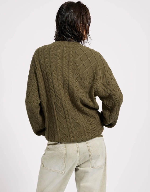 ONE TEASPOON - Mixed Cable Cotton Knit Sweater - Khaki