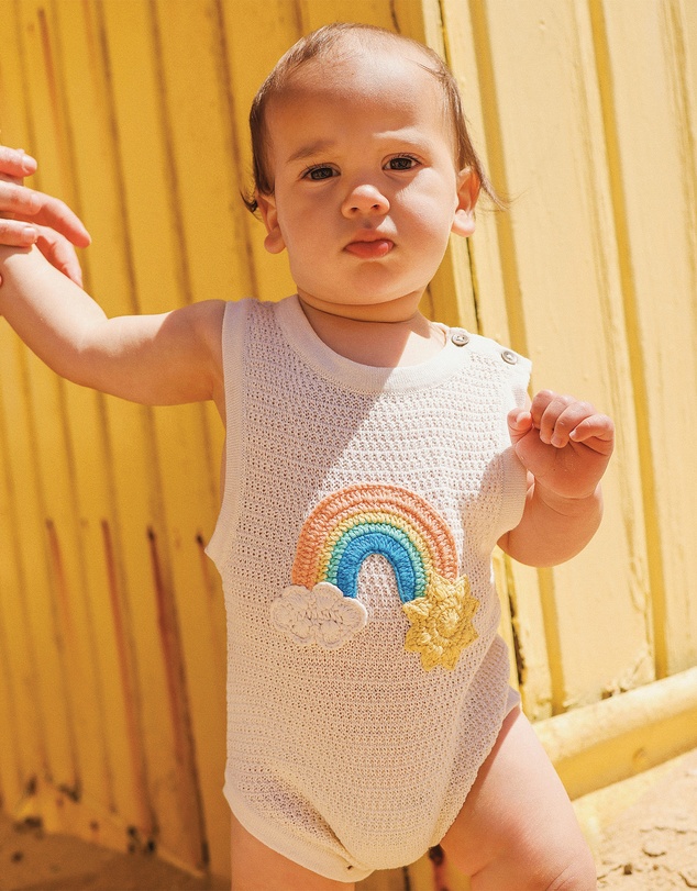 Rock Your Baby - La Mer Knitted Romper in Cream