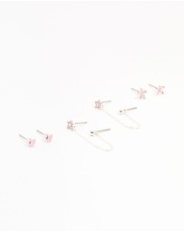Lovisa - Silver Plated Brass Heart Flower Chain Earrings 3-Pack