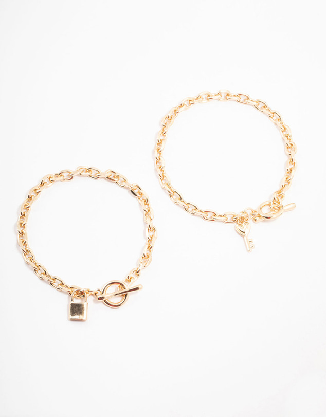 Lovisa - Gold Chunky Lock & Key Charm Bracelet Pack