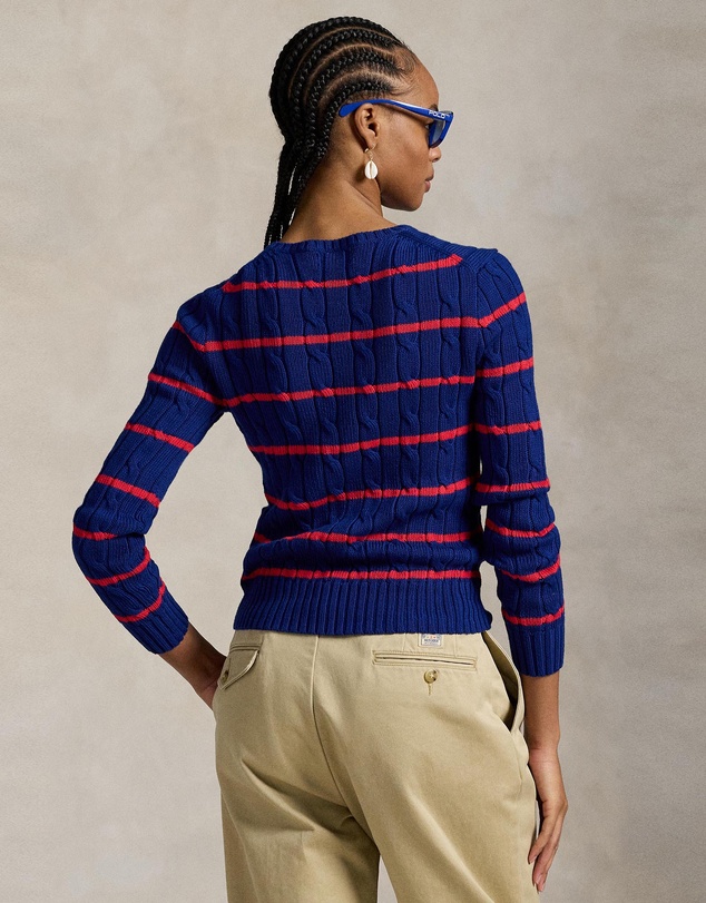 Polo Ralph Lauren - Striped Cable-Knit Cotton Sweater