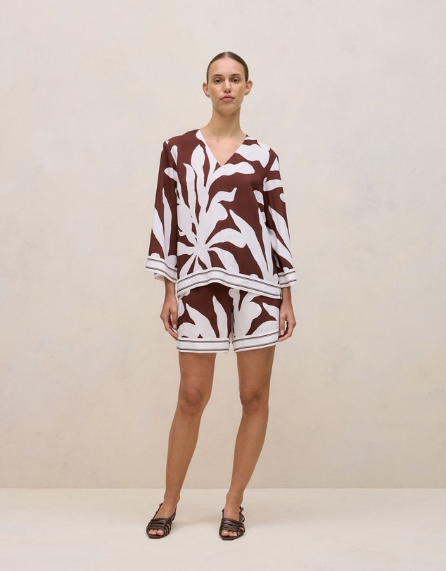 Trenery - Wakame Border Stripe Popover Top in Espresso