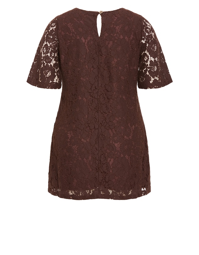 City Chic - Plus size Lani Lace Mini Dress - chocolate