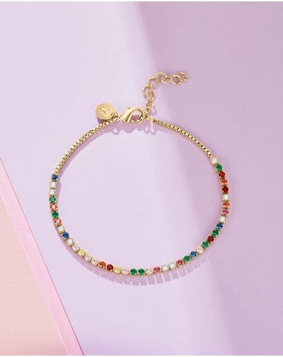 Mestige Kids - Sweetheart Vibrant Tennis Bracelet - 18K Gold Plated