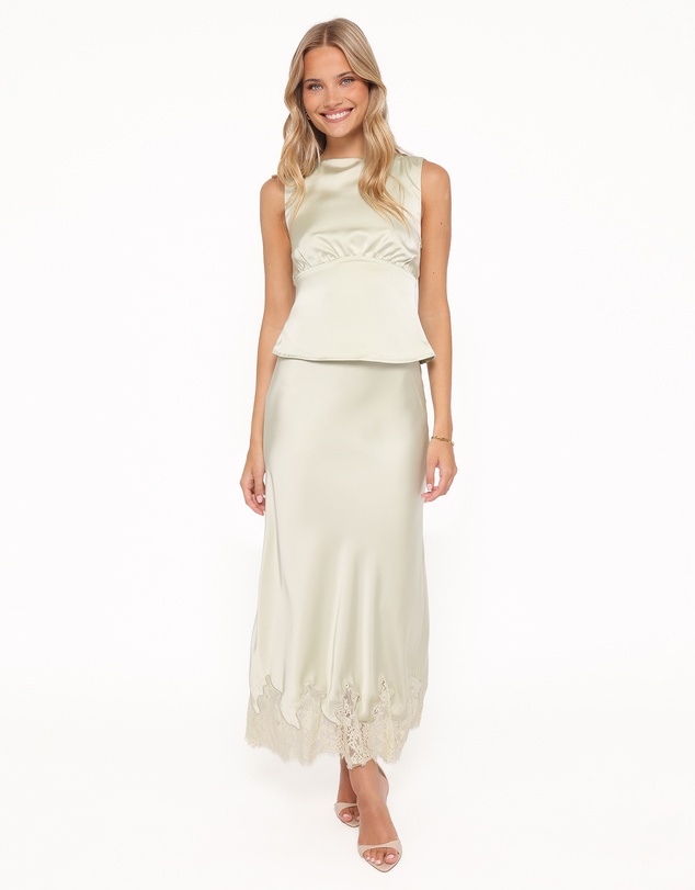 Petal & Pup - Alira Lace Trim Midi Skirt - Sage