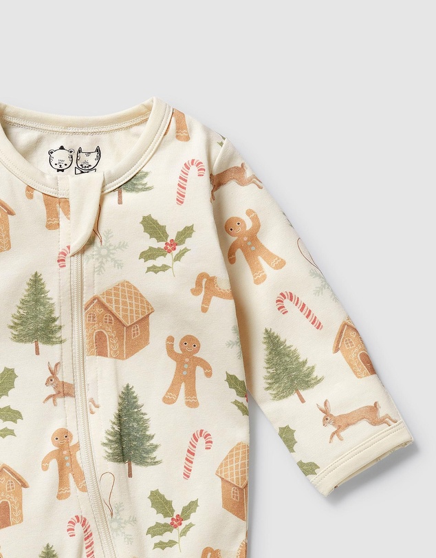 Wilson & Frenchy - Christmas Holly Jolly Magic Organic Zipsuit With Feet - Babies