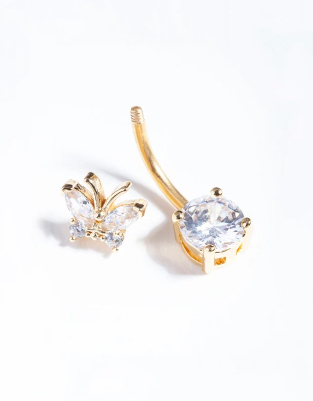 Lovisa - Gold Titanium Cubic Zirconia Butterfly Belly Bar
