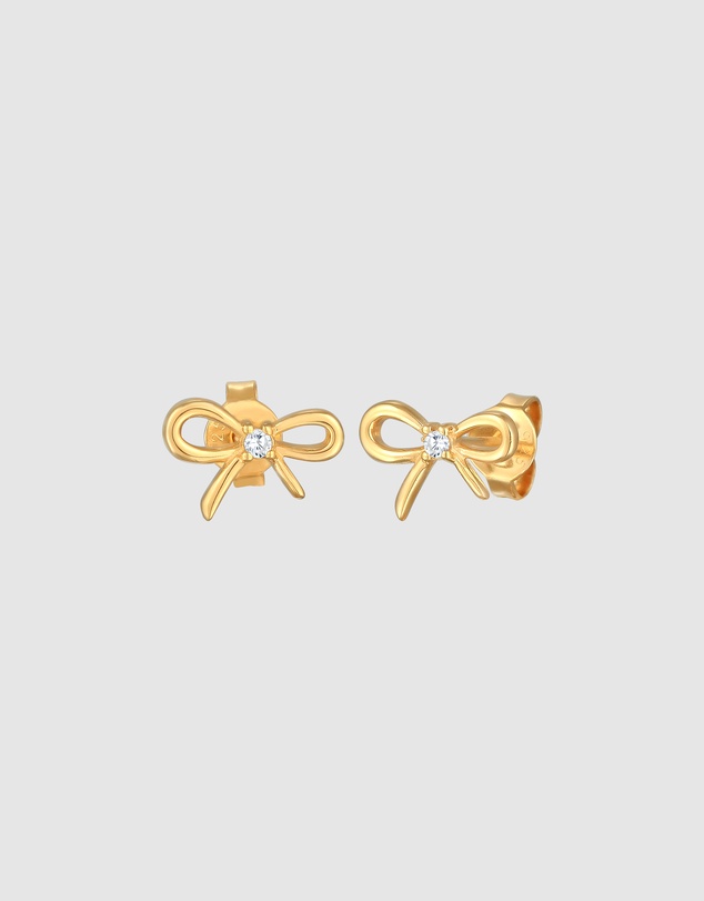 Elli Jewelry - Zirconia Bow Stud Earrings in Gold-Plated 925 Silver