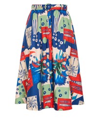 City Chic - Plus size Elysia Marine Print Belted Cotton Skirt - bone