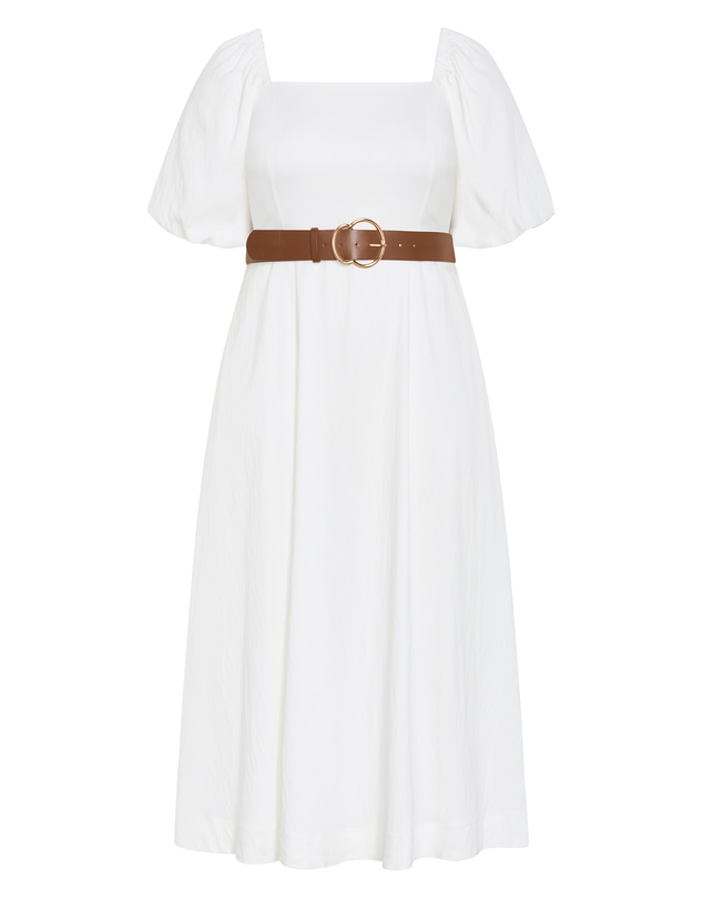 City Chic - Plus size Collins Puff Sleeve Belted Maxi Dress - ivory