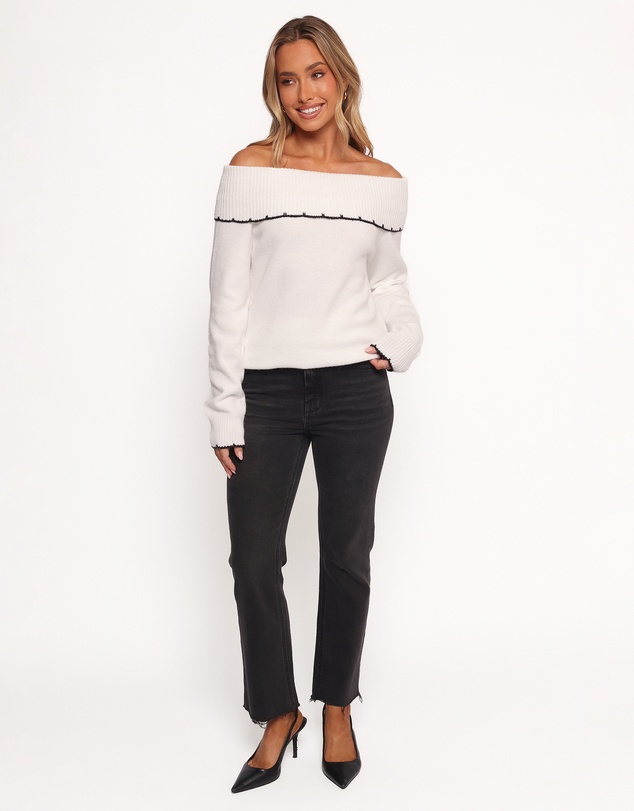 Petal & Pup - Yoana Off Shoulder Knit Sweater - White