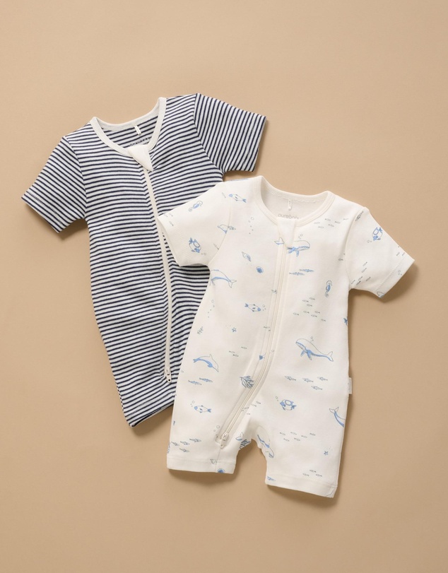 Purebaby - 2 Pack Short Zip Growsuit -Babies