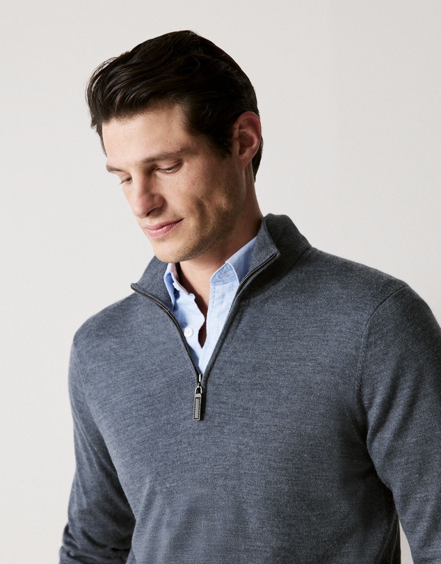 Trenery - Merino Half Zip Knit in Slate Blue