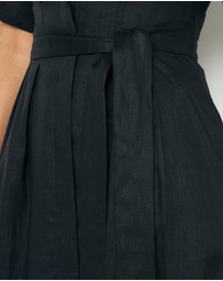 Revibe - Repaired AERE Orien Tuck Waist Linen Shirt Dress - AU 16