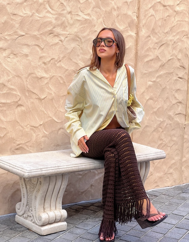 Beginning Boutique - Pixie Brown Crochet Pants