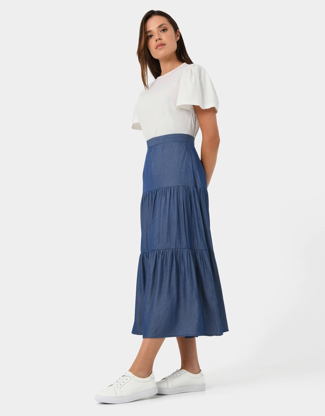 Forcast - Ayleen Chambray Tiered Skirt
