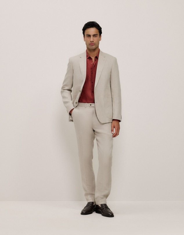Trenery - Tailored Fit Delave Linen Shirt in Russet