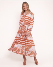 Petal & Pup - Jules Long Sleeve Dress - White/Orange