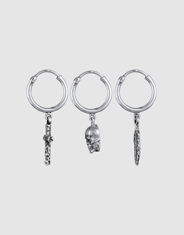 Kuzzoi - ICONIC EXCLUSIVE - Earrings Set Cross Skull Feather in 925 Sterling Silver