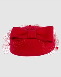 Max Alexander - Felt Red Pillbox Hat With Veil