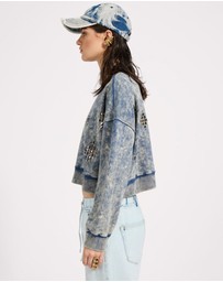 ONE TEASPOON - Fleece Cropped Star Studded Sweater - Acid Wash Blue