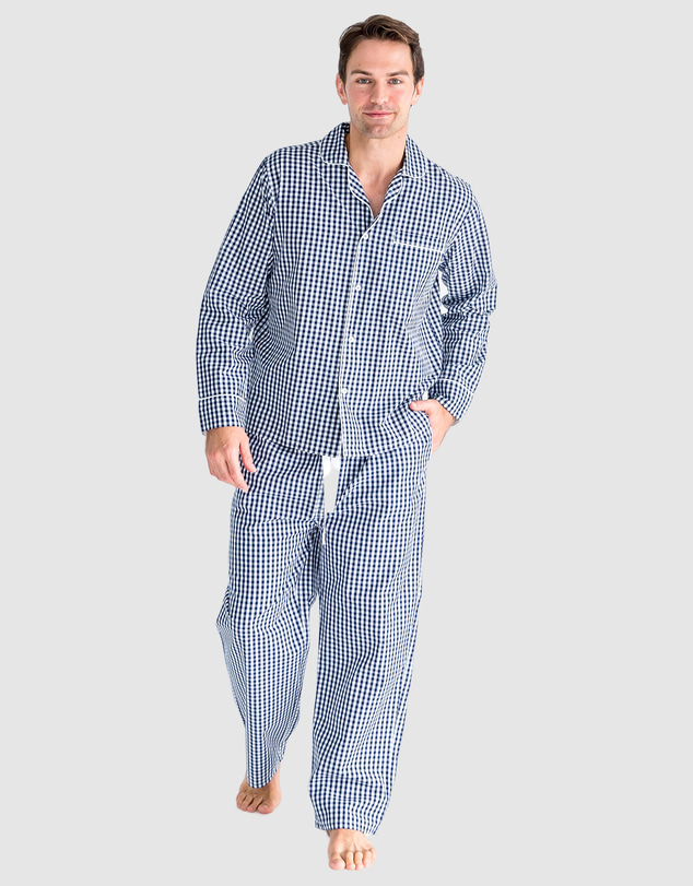 Sant And Abel - Men's Hepburn Gingham Navy Long PJ Set