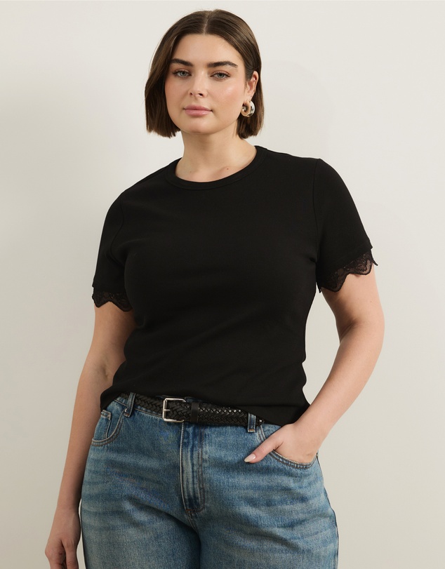 Atmos&Here Curvy - Sienna Short Sleeve Lace Jersey T-Shirt