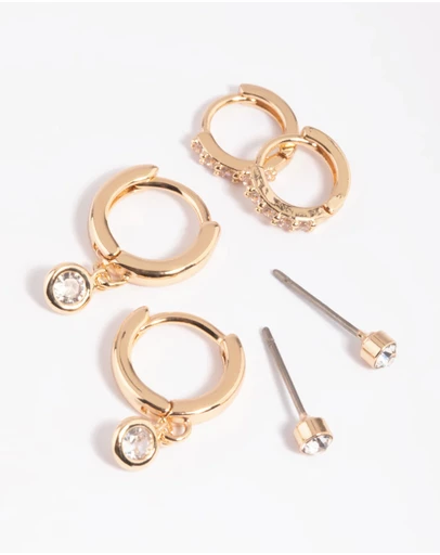 Lovisa - Gold Clear Stud & Huggie Earring Stack Pack