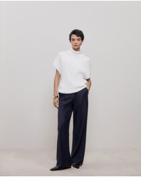 Trenery - Cotton Cashmere Sleeveless High Neck Knit in White