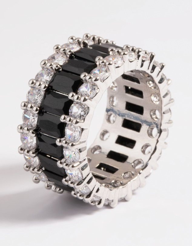 Lovisa - Silver Cubic Zirconia Large Baguette 3-Row Ring