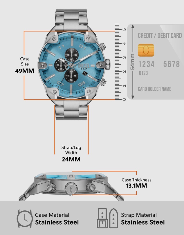 Diesel - Spiked Silver Tone Chronograph Watch